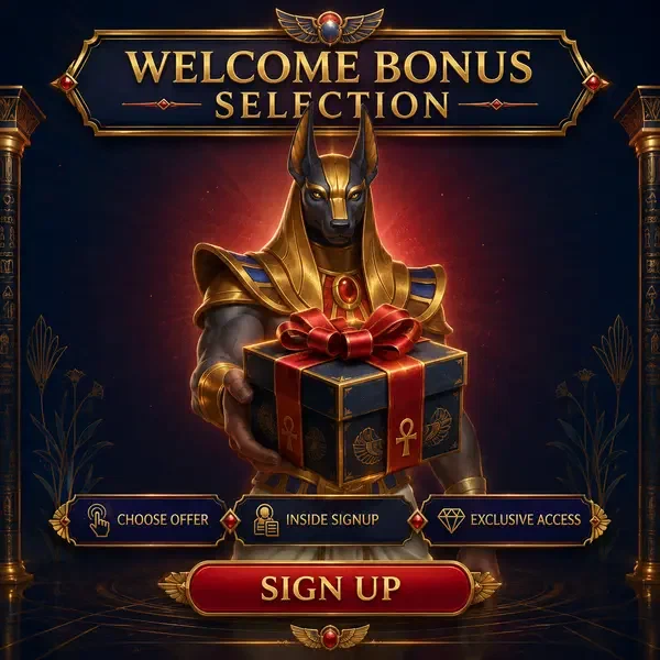 Night Steward präsentiert Willkommensbonus-Auswahl, während sich der Spieler bei AmunRa Casino anmeldet